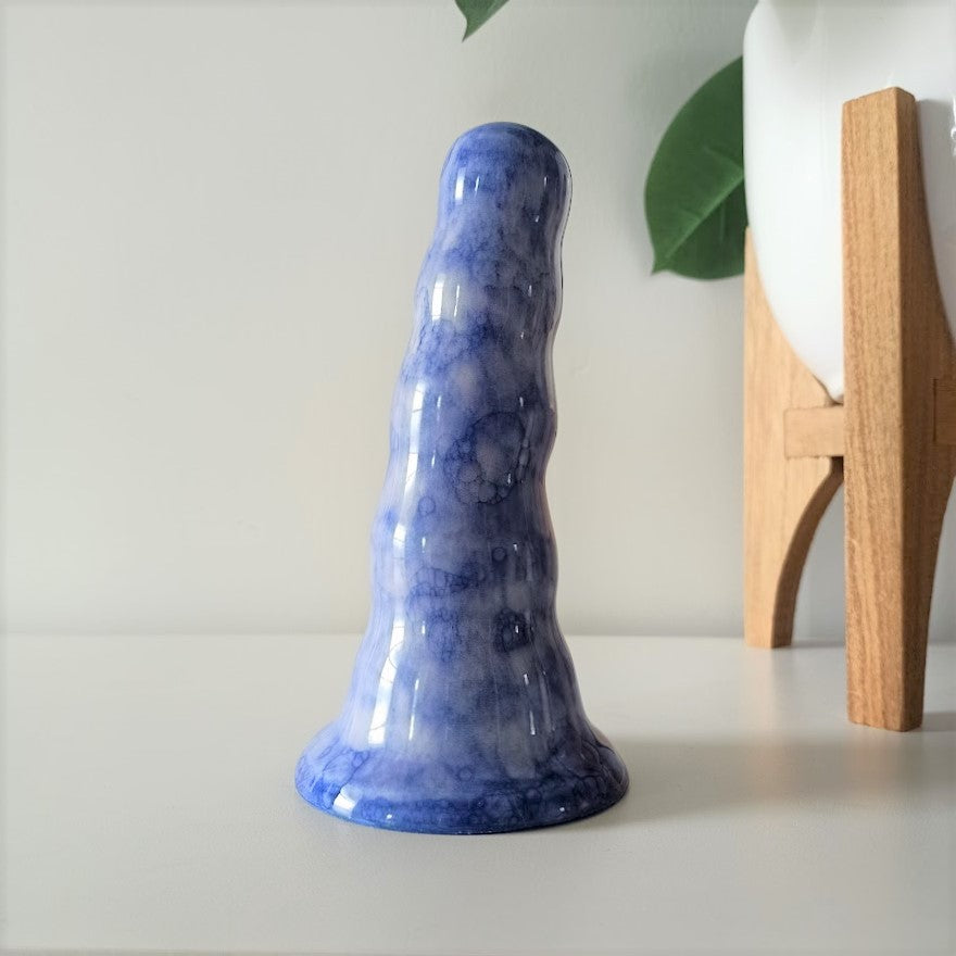 6 Inch Ribbed Dildo - Sam - Dark Blue Tie-dye