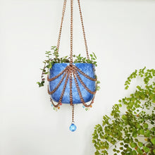 Load image into Gallery viewer, Copper Chain &amp; Rainbow Pendant Hanging Pot - Blue Tie-dye
