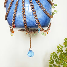 Load image into Gallery viewer, Copper Chain &amp; Rainbow Pendant Hanging Pot - Blue Tie-dye
