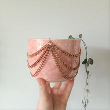 Load image into Gallery viewer, Copper Chain &amp; Crystal Pendant Planter - Pink Tie-dye
