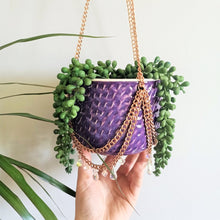 Load image into Gallery viewer, Copper Chain &amp; Clear Glass Pendant Dimpled Hanging Pot - Purple Haze
